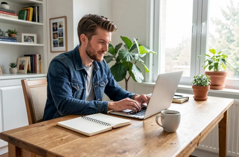 Entrepreneur indépendant au travail devant son ordinateur portable