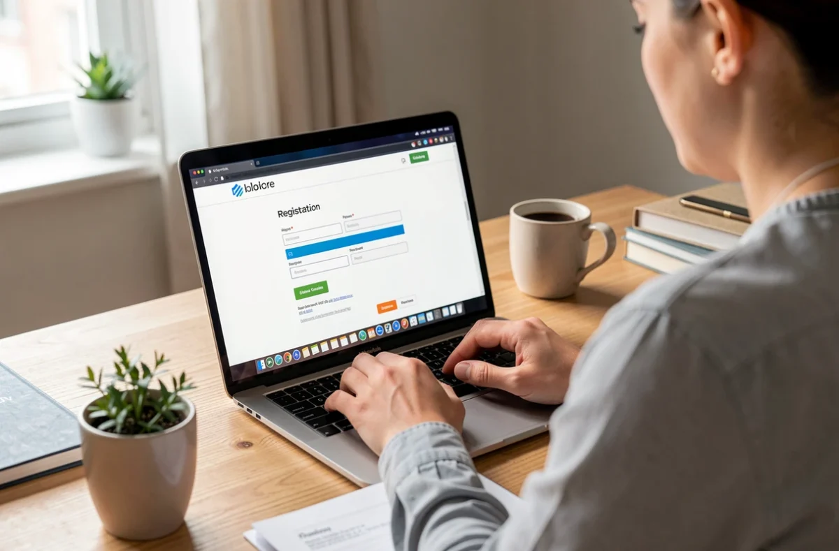 Entrepreneur remplissant sa déclaration d'activité sur un ordinateur portable