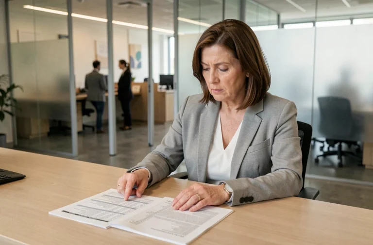 Femme consultant son conseiller bancaire pour connaître le taux d'intérêt de son prêt immobilier